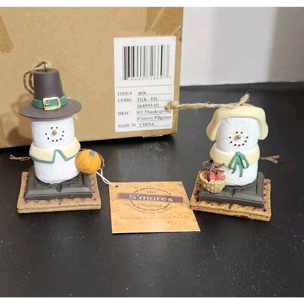 S'mores Original Midwest of Cannon Falls Marshmallow Pilgrims (2) Ornament New